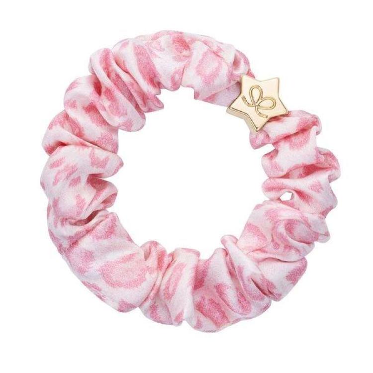 ByEloise Gold Star Silk Scrunchie Pink Leopard