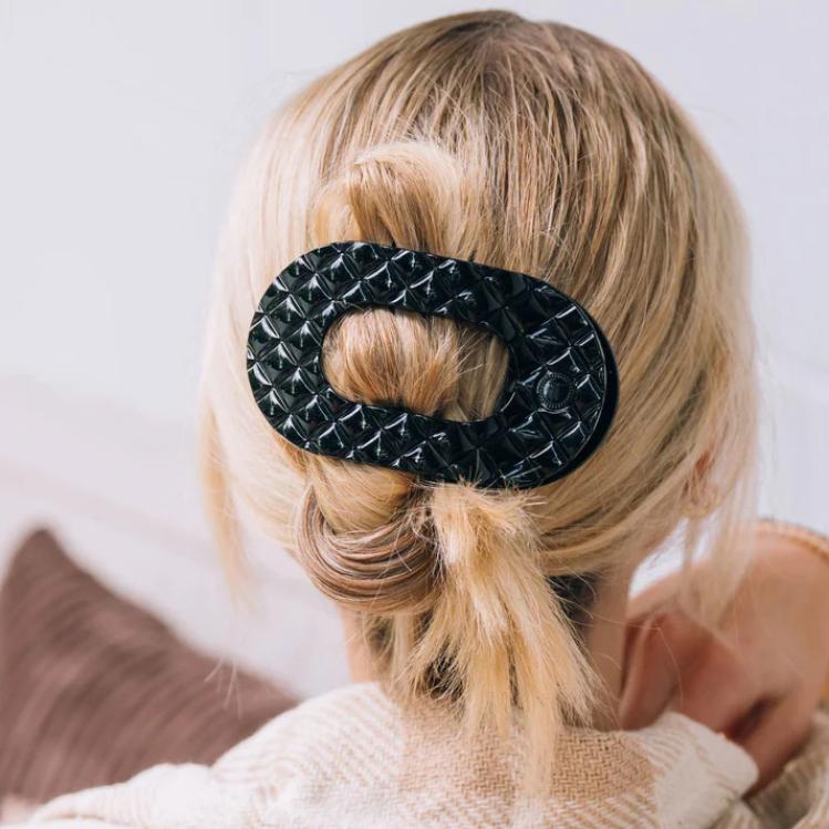 Teleties Flat Round Clip groß Jet Black Quilted