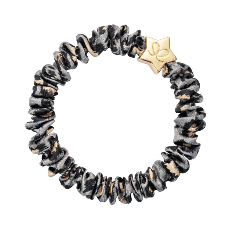 ByEloise Gold Star Silk Scrunchie Skinny Grey Leopard
