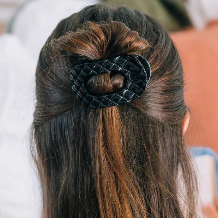 Teleties Flat Round Clip klein Jet black Quilted