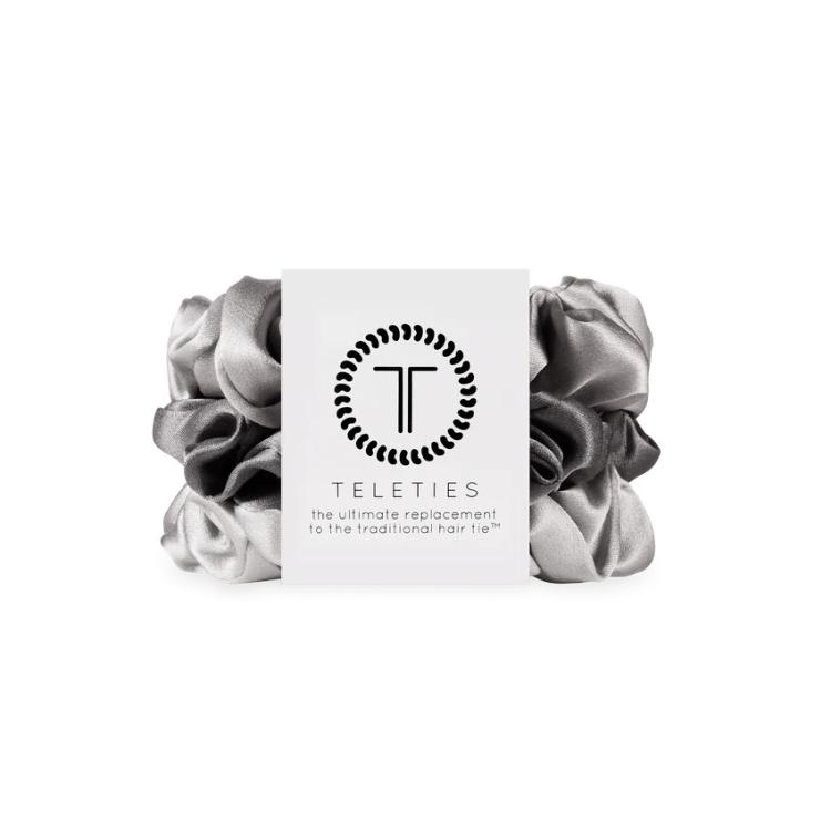 Teleties Silk Scrunchie groß Silver Flames