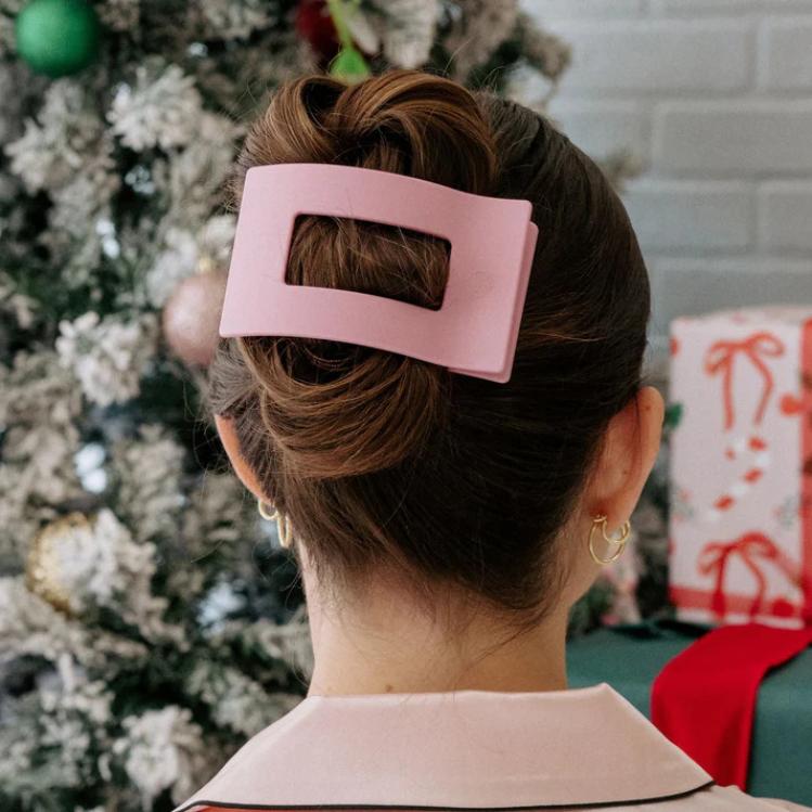 Teleties Large Flat Rectangle Hair Clip Merry Pinkmas
