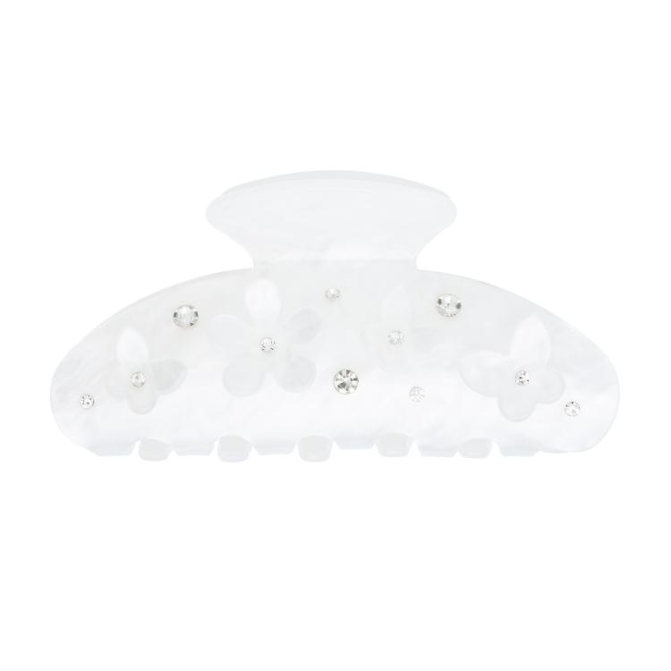 Dark Flower & Butterfly Hair Claw White