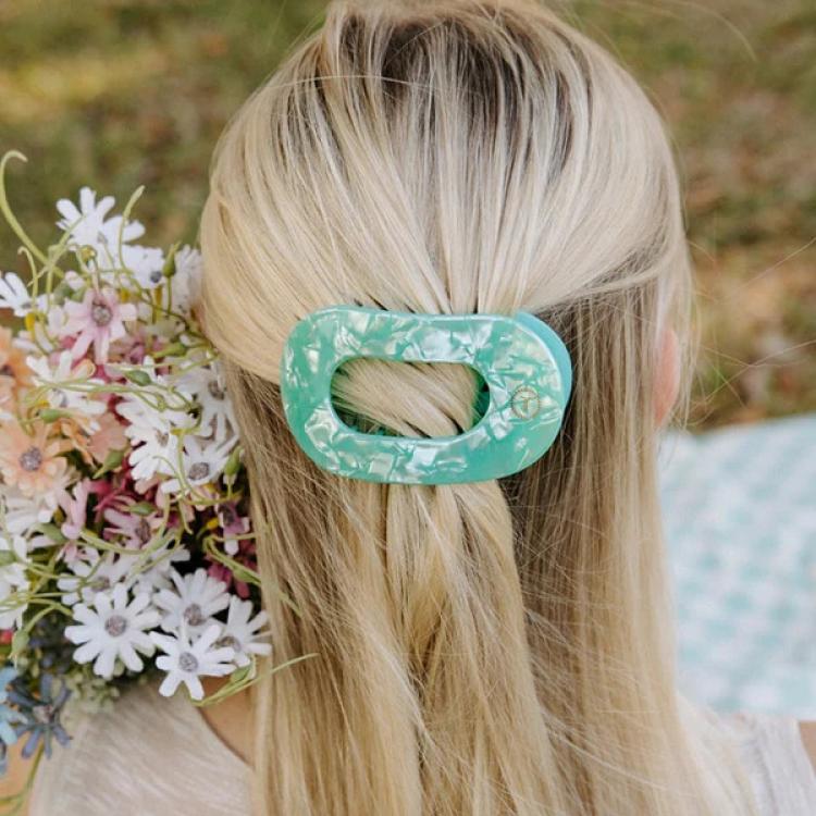 Teleties Flat Round Clip medium Spring Splash