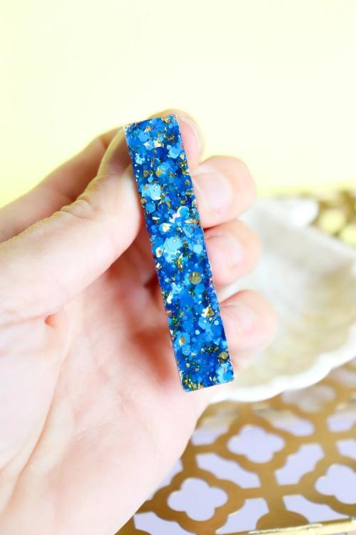 CG Home gerader Mini Clip blau gold glitzer