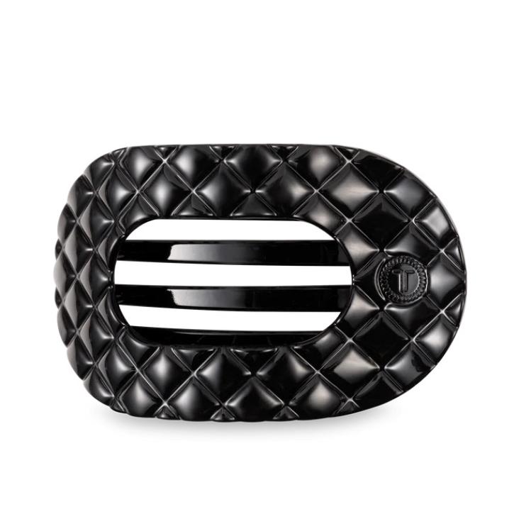Teleties Flat Round Clip groß Jet Black Quilted