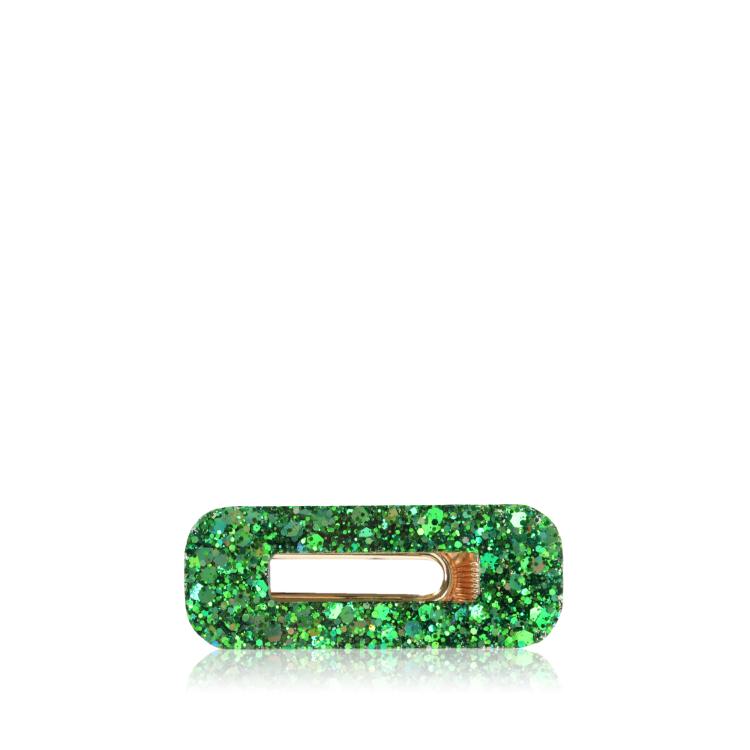 CG Home rechteckige Haarspange Grün Glitzer