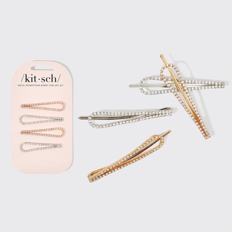 Kitsch Drop Bobby Pins aus Metall mit Strasssteinen