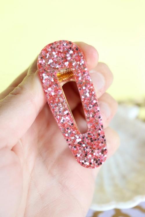 CG Home Dreieckige Haarspange rosa mit silber giltzer