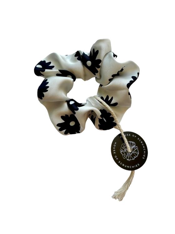 House of Scrunchies Schwarz/ Weiß Satin Blumen Midi