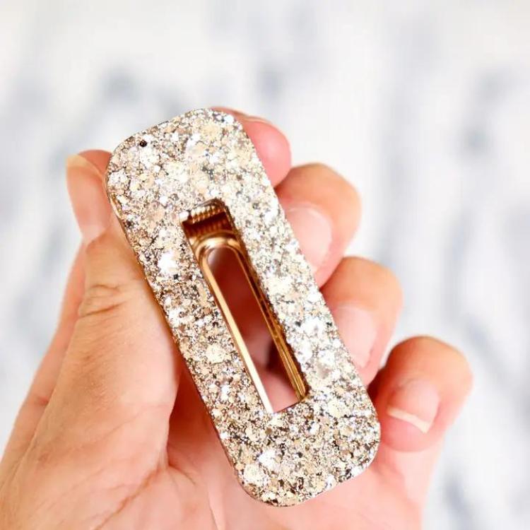 CG Home rechteckige Haarspange Champagner glitzer