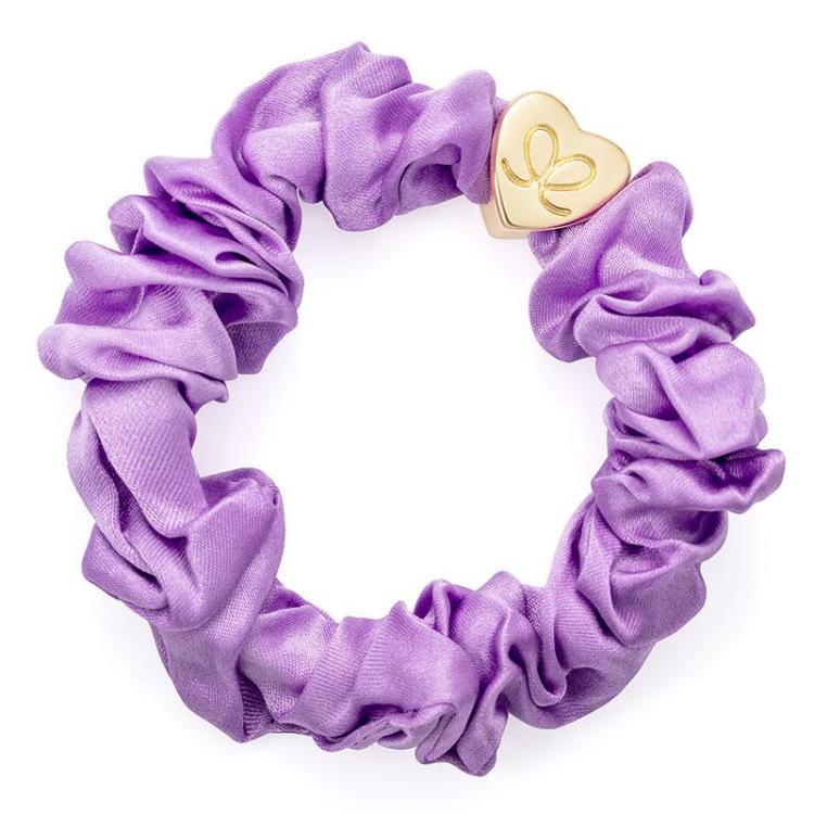 ByEloise Gold Heart Silk Scrunchie Lilac