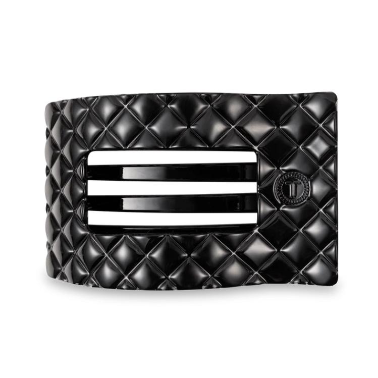 Teleties Large Flat Rectangle Hair Clip Jet Black Quilted