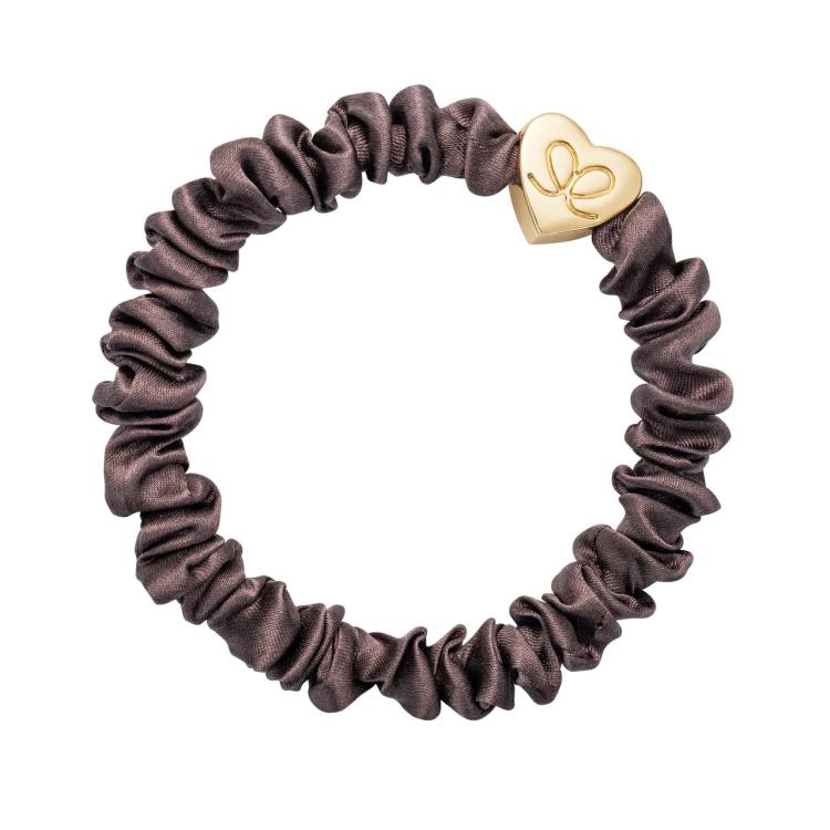 ByEloise Gold Heart Silk Scrunchie Skinny Mocha