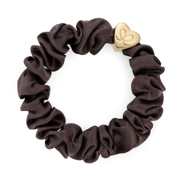 ByEloise Gold Heart Silk Scrunchie Mocha