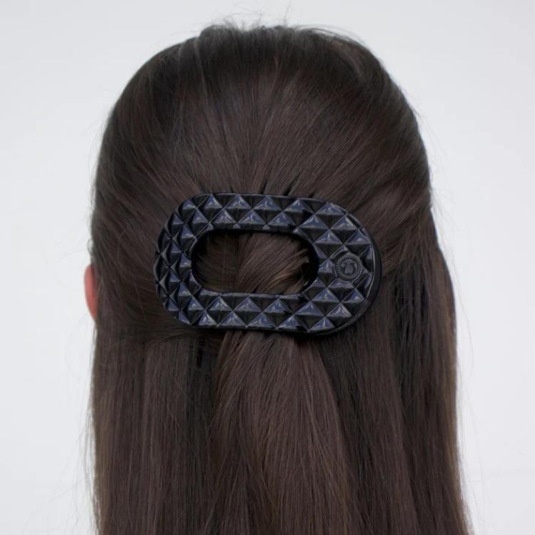 Teleties Flat Round Clip medium Jet Black Quilted