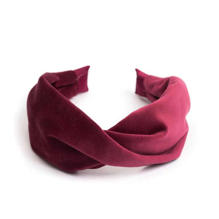 Dark Velvet Hair Band Folded Wine