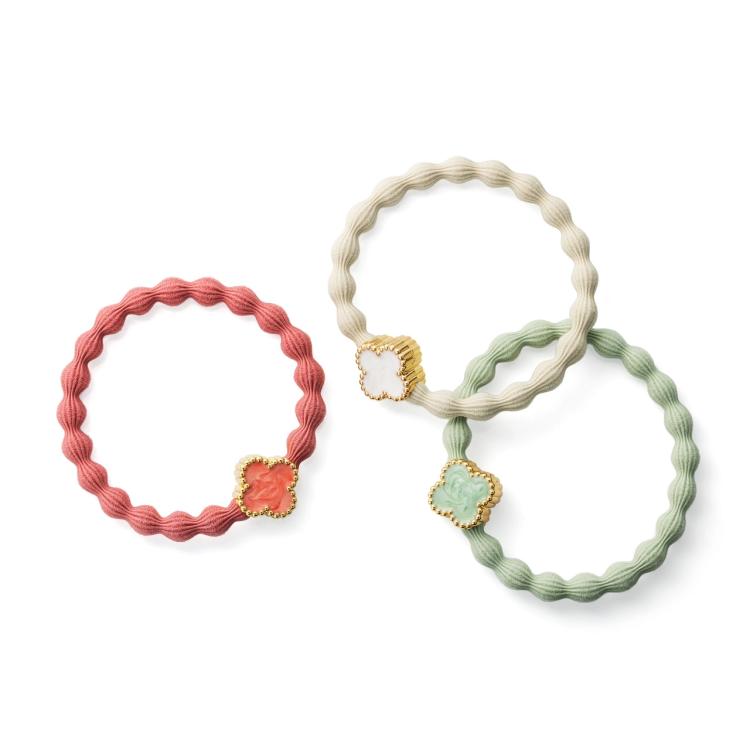 ByEloise London Enamel Gold Quatrfoil Coral