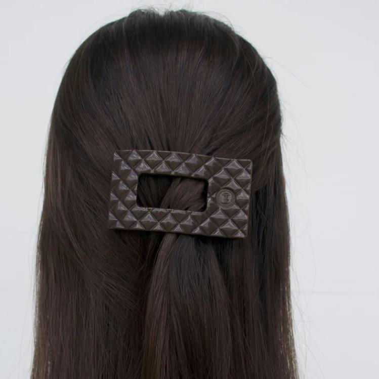Teleties Small Flat Rectangle Hair Clip Truly Taupe Quilted