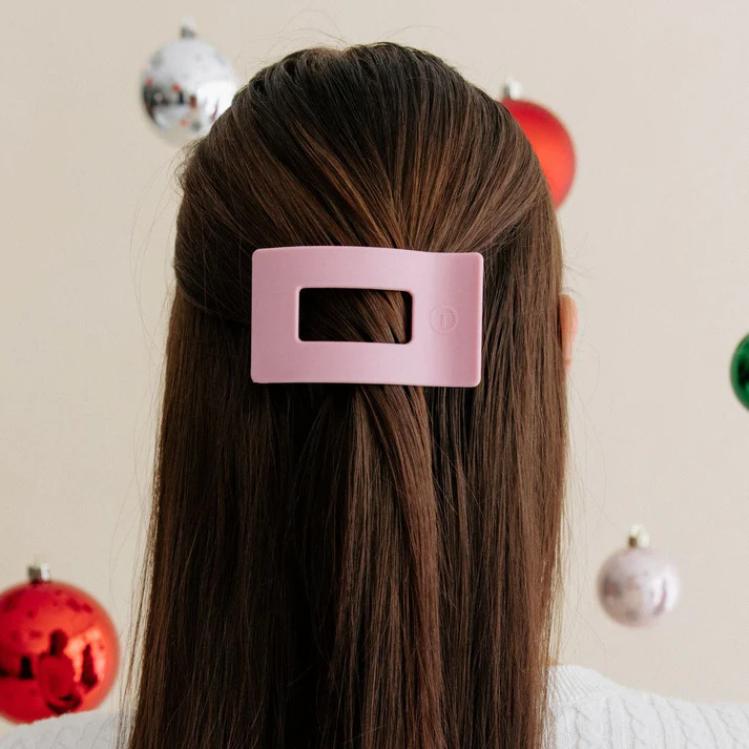Teleties Medium Flat Rectangle Hair Clip Merry Pinkmas