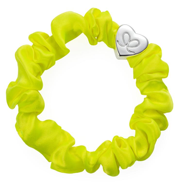 ByEloise Silver Heart Silk Scrunchie Lemon Yellow