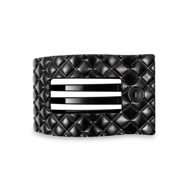 Teleties Medium Flat Rectangle Hair Clip Jet Black Quilted