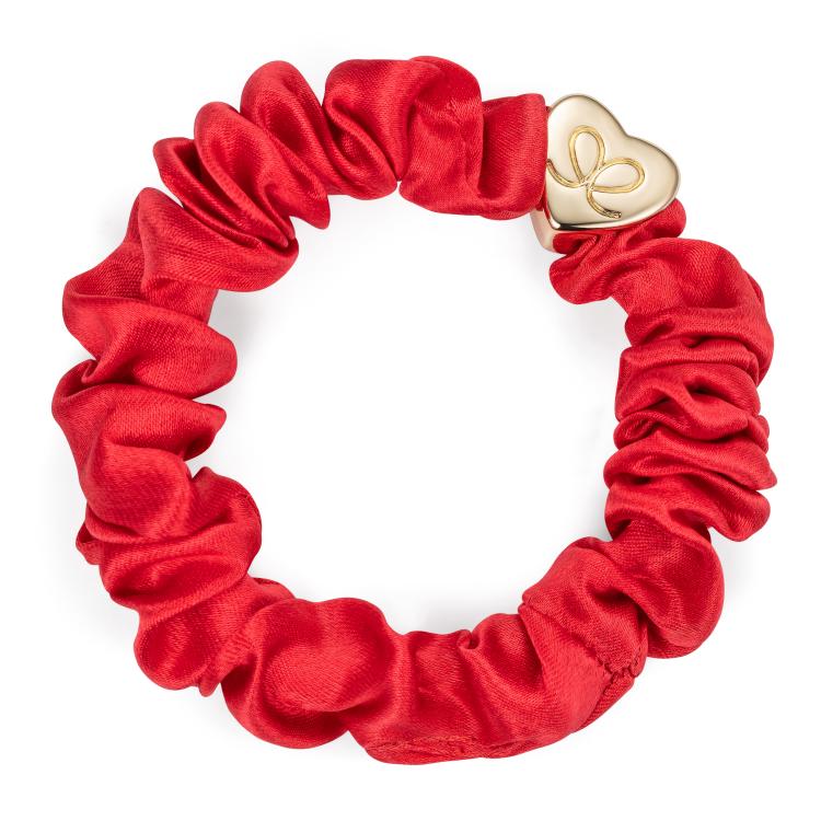 ByEloise Gold Heart Silk Scrunchie Chilli Red