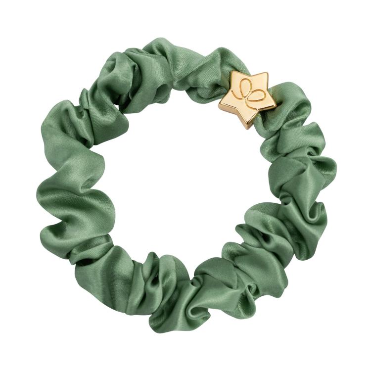 ByEloise Gold Star Silk Scrunchie Sage Green