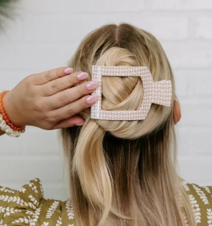 Teleties Large Flat Square Hair Clip Pine & Pearl