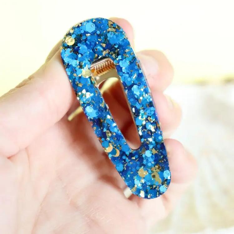 CG Home Dreieckige Haarspange Blau Glod Glitzer