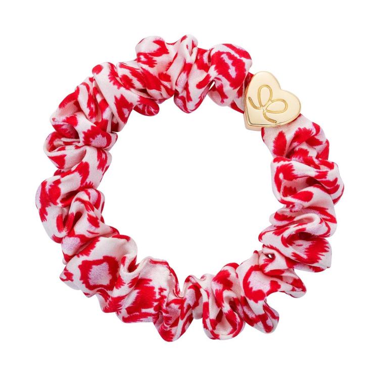 ByEloise Gold Heart Silk Scrunchie  Red Leopard