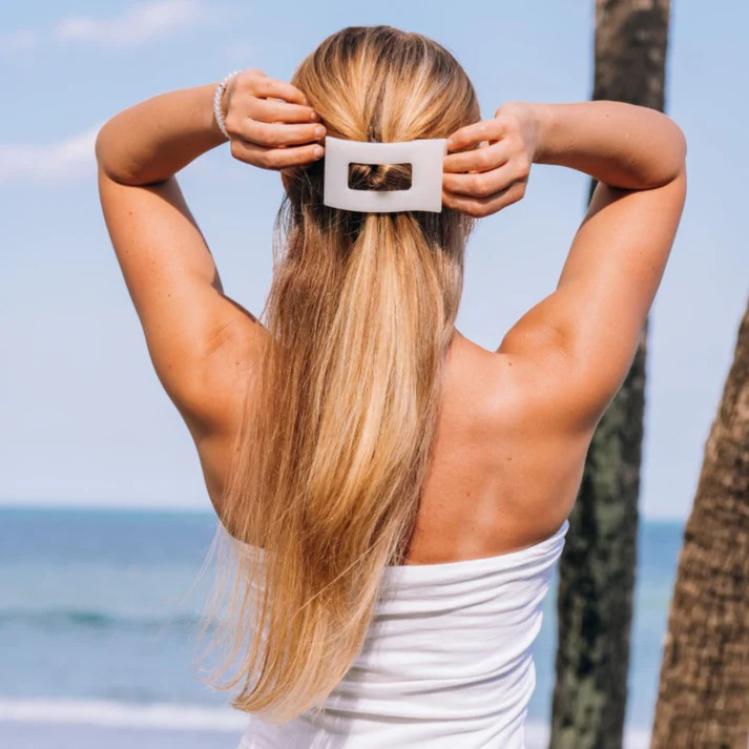 Teleties Large Flat Rectangle Hair Clip Coconut White