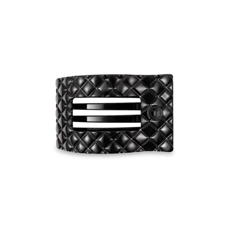 Teleties Small Flat Rectangle Hair Clip Jet Black Quilted