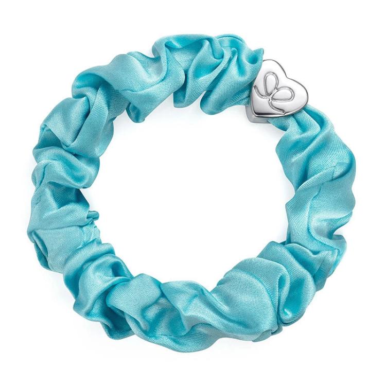 ByEloise Silver Heart Silk Scrunchie Turquise