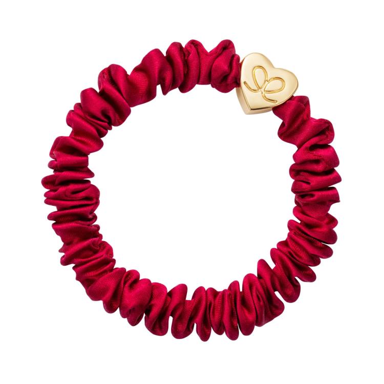 ByEloise Gold Heart Silk Scrunchie Skinny Burgundy