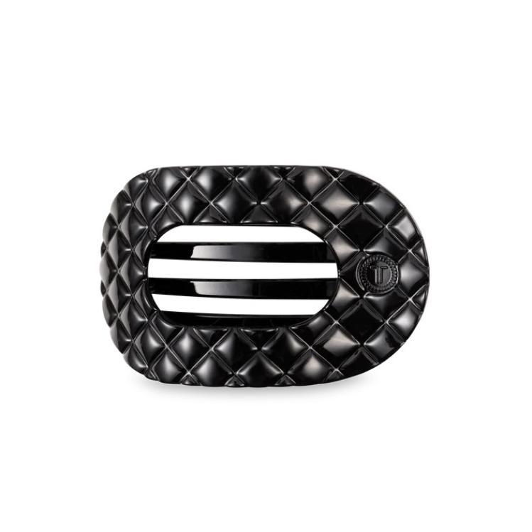 Teleties Flat Round Clip medium Jet Black Quilted